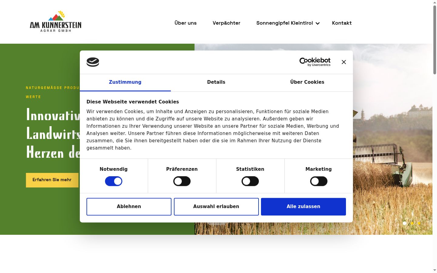 Screenshot of the consent banner shown before any interaction