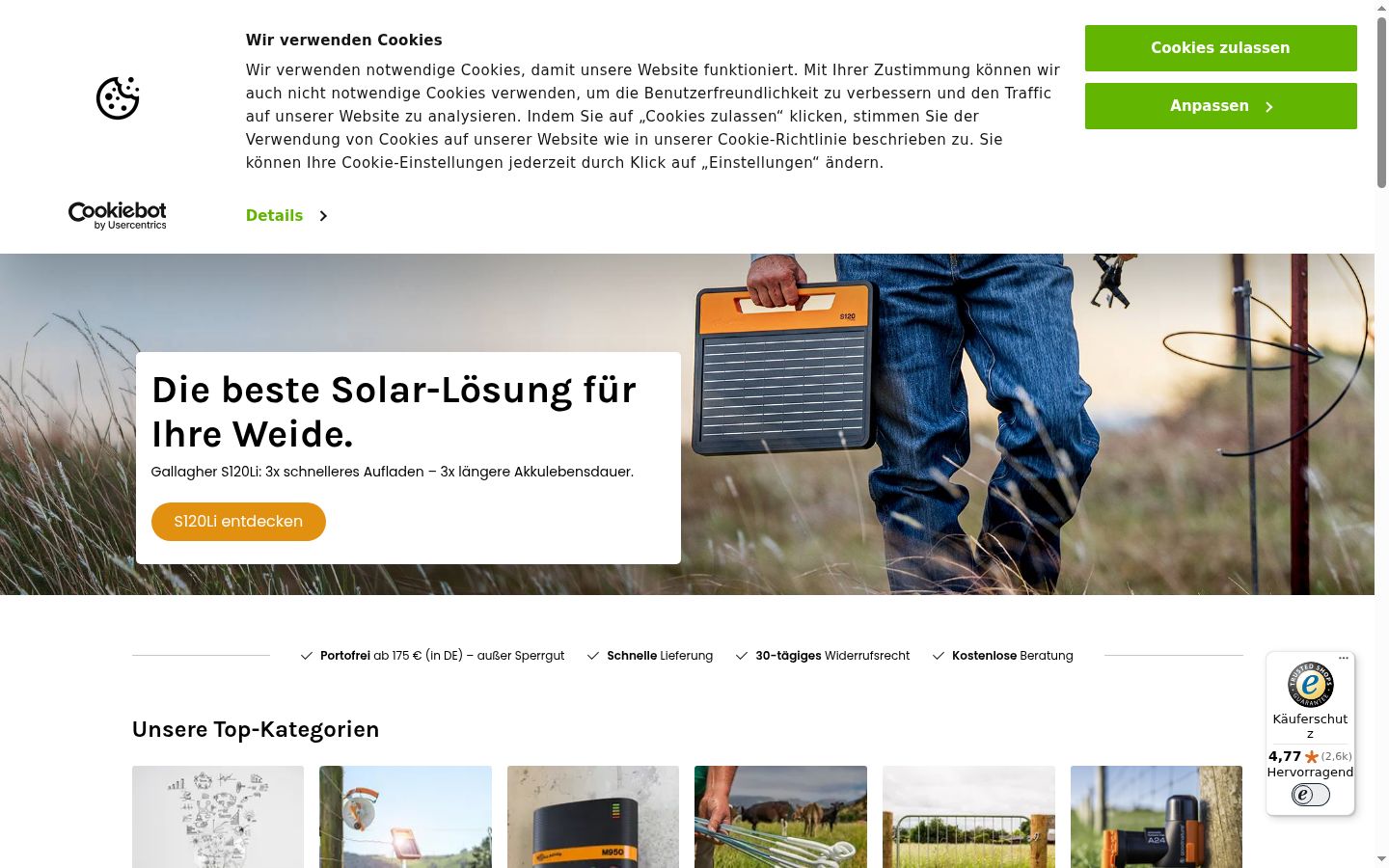 Screenshot des Einwilligungsbanners vor jeglicher Interaktion