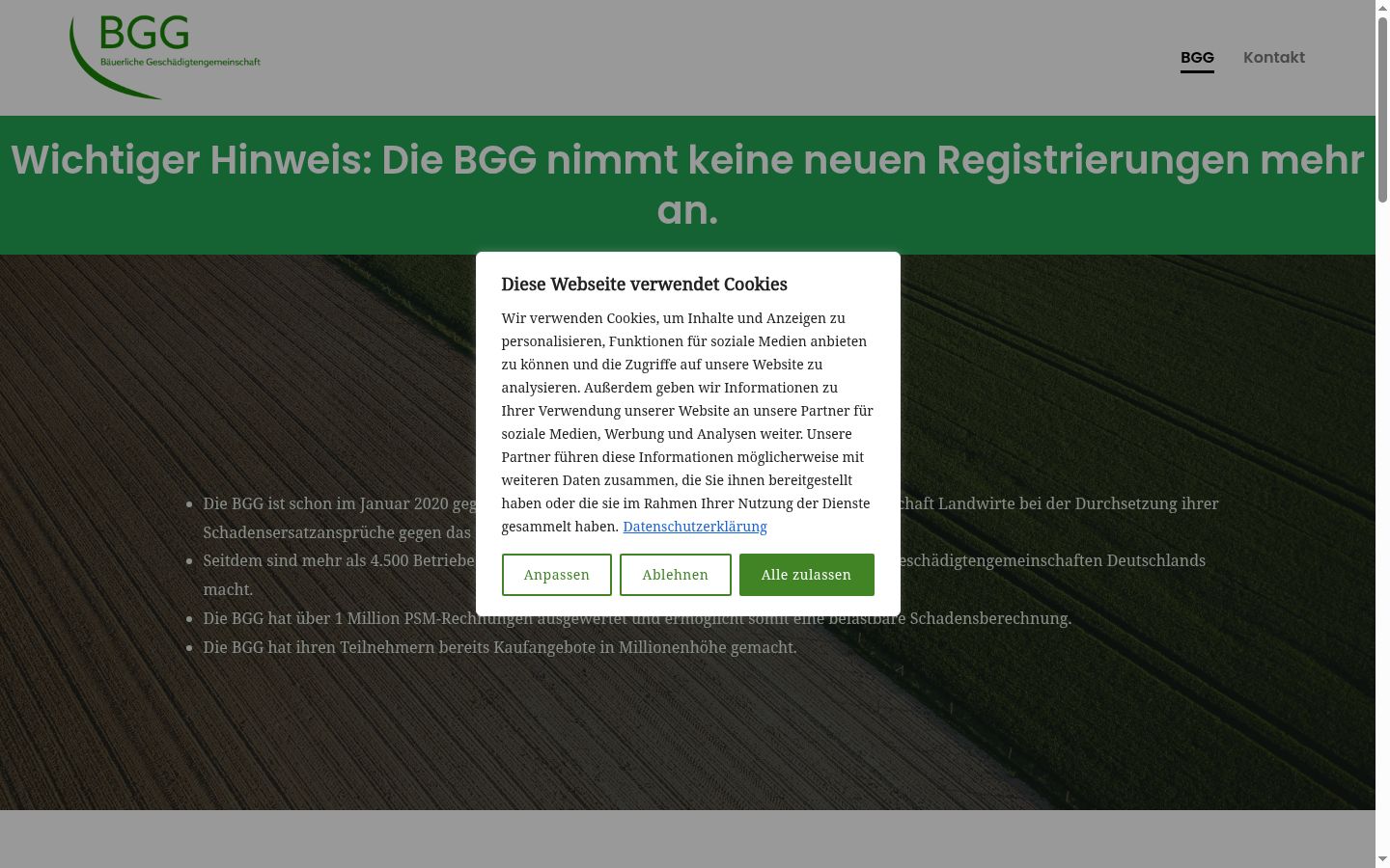 Screenshot van de toestemmingsbanner zoals getoond vóór enige interactie
