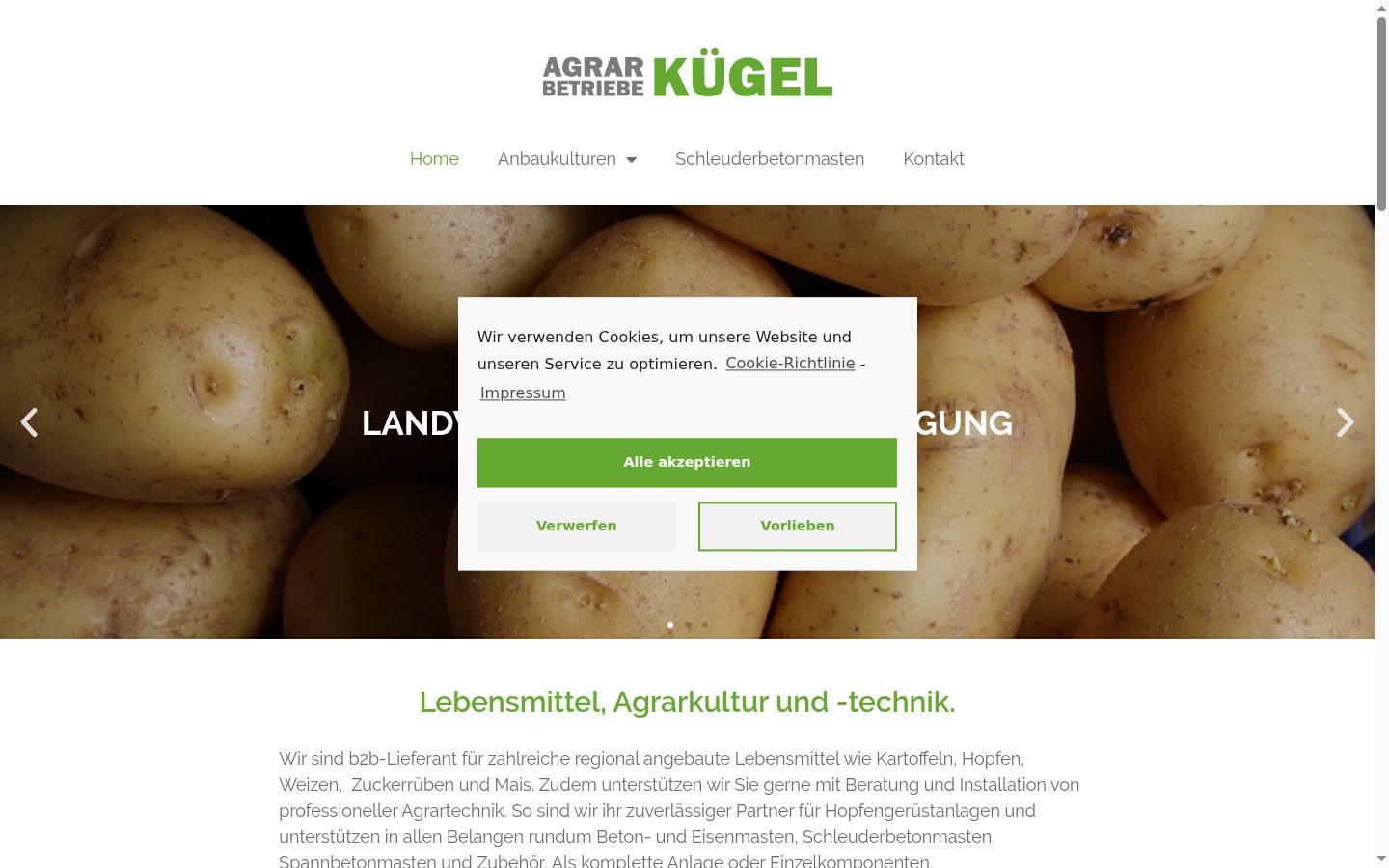 Screenshot des Einwilligungsbanners vor jeglicher Interaktion
