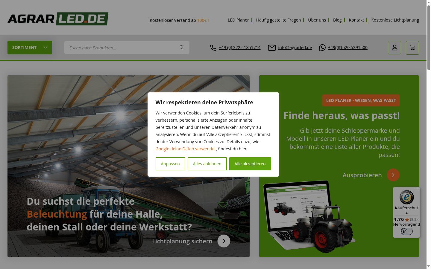 Screenshot des Einwilligungsbanners vor jeglicher Interaktion