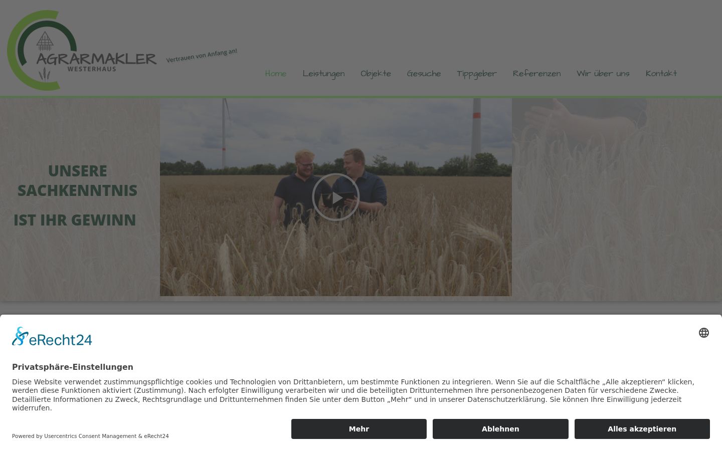 Screenshot des Einwilligungsbanners vor jeglicher Interaktion