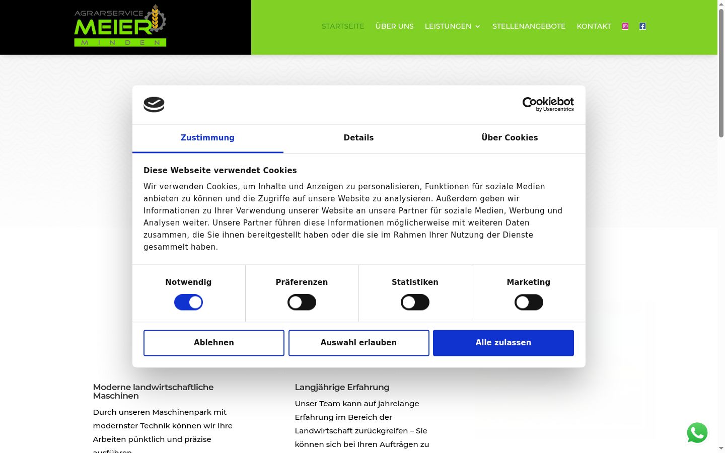 Screenshot des Einwilligungsbanners vor jeglicher Interaktion