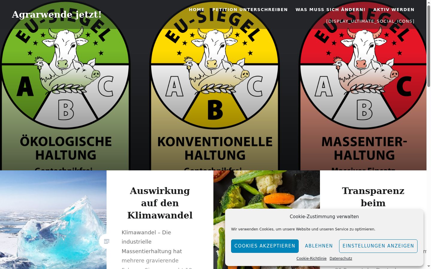 Screenshot des Einwilligungsbanners vor jeglicher Interaktion