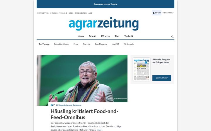 Screenshot of agrarzeitung.de