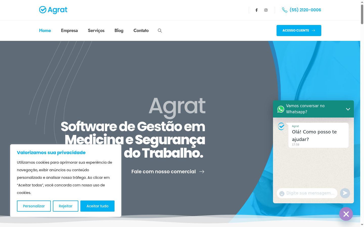 Captura de ecrã do banner de consentimento apresentado antes de qualquer interação