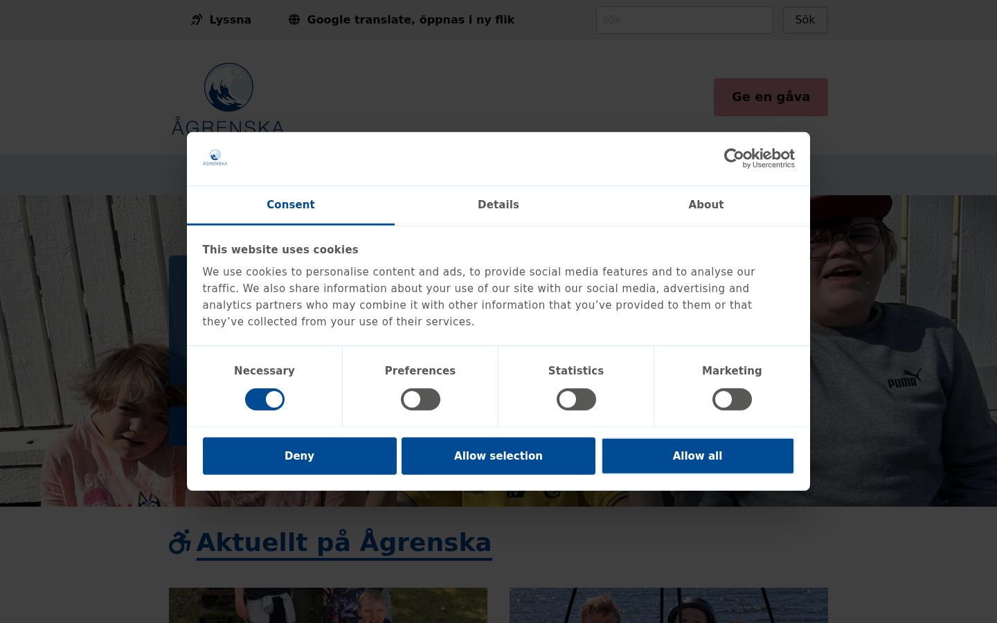 Screenshot of the consent banner shown before any interaction