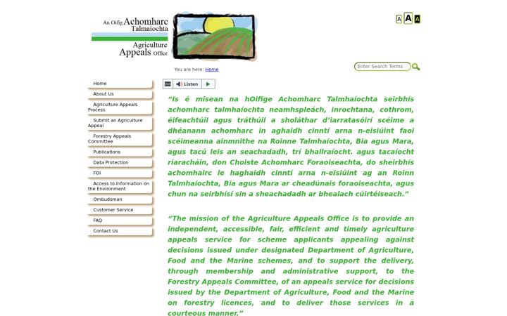 Skärmbild av agriappeals.gov.ie