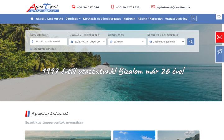 Screenshot of agriatravel.hu