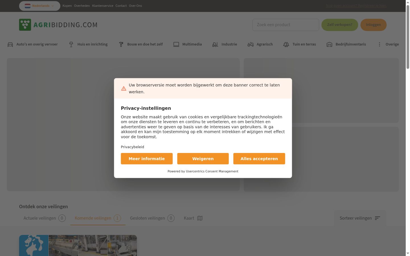 Captura de ecrã do banner de consentimento apresentado antes de qualquer interação