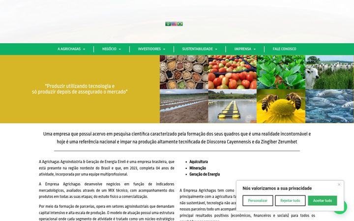 Captură de ecran a agrichagas.com.br
