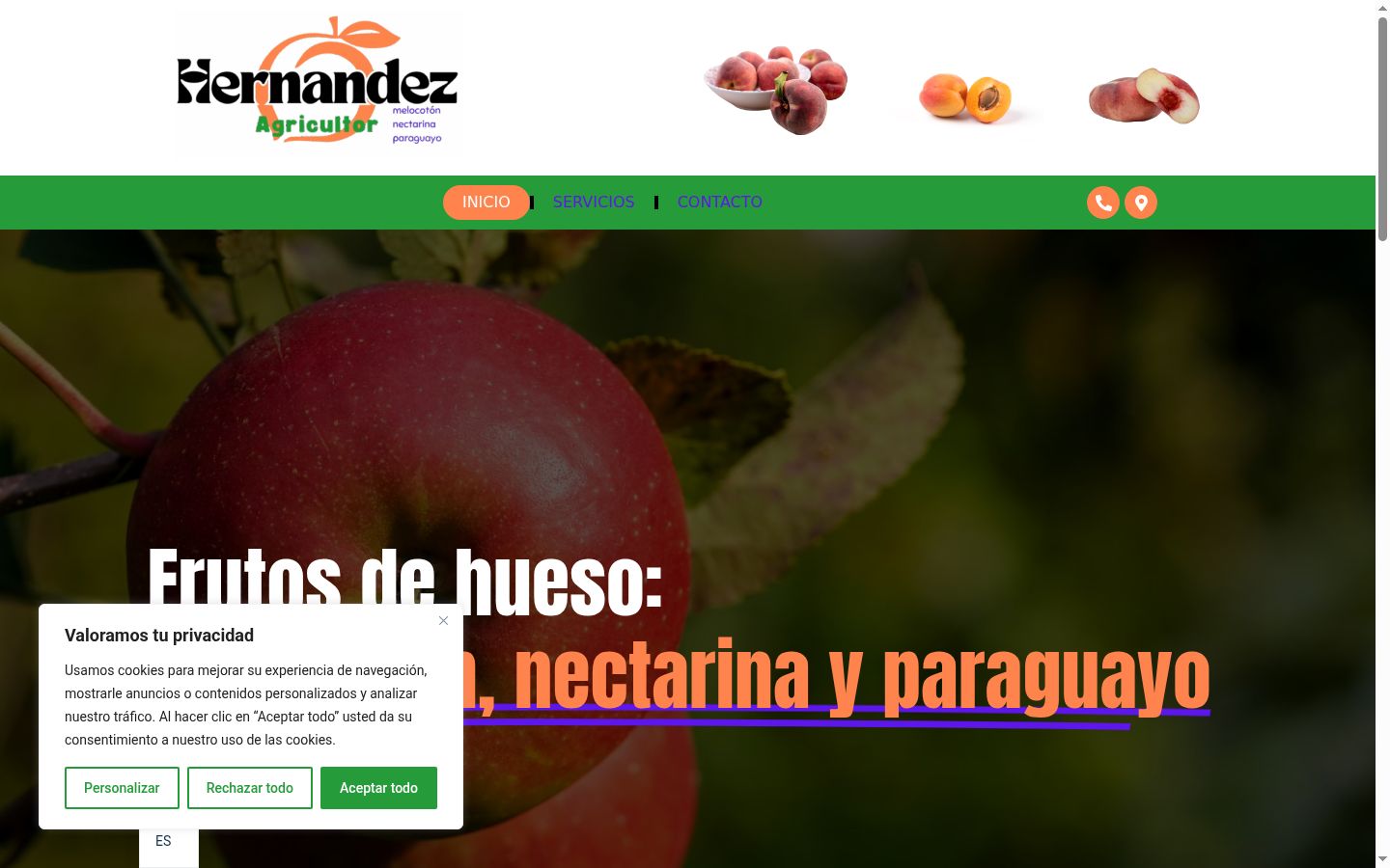 Captura de pantalla del banner de consentimiento mostrado antes de cualquier interacción