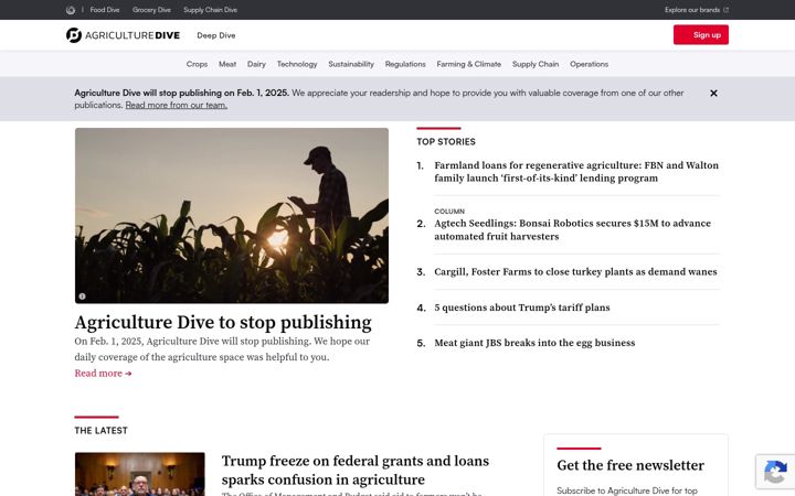 Screenshot of agriculturedive.com