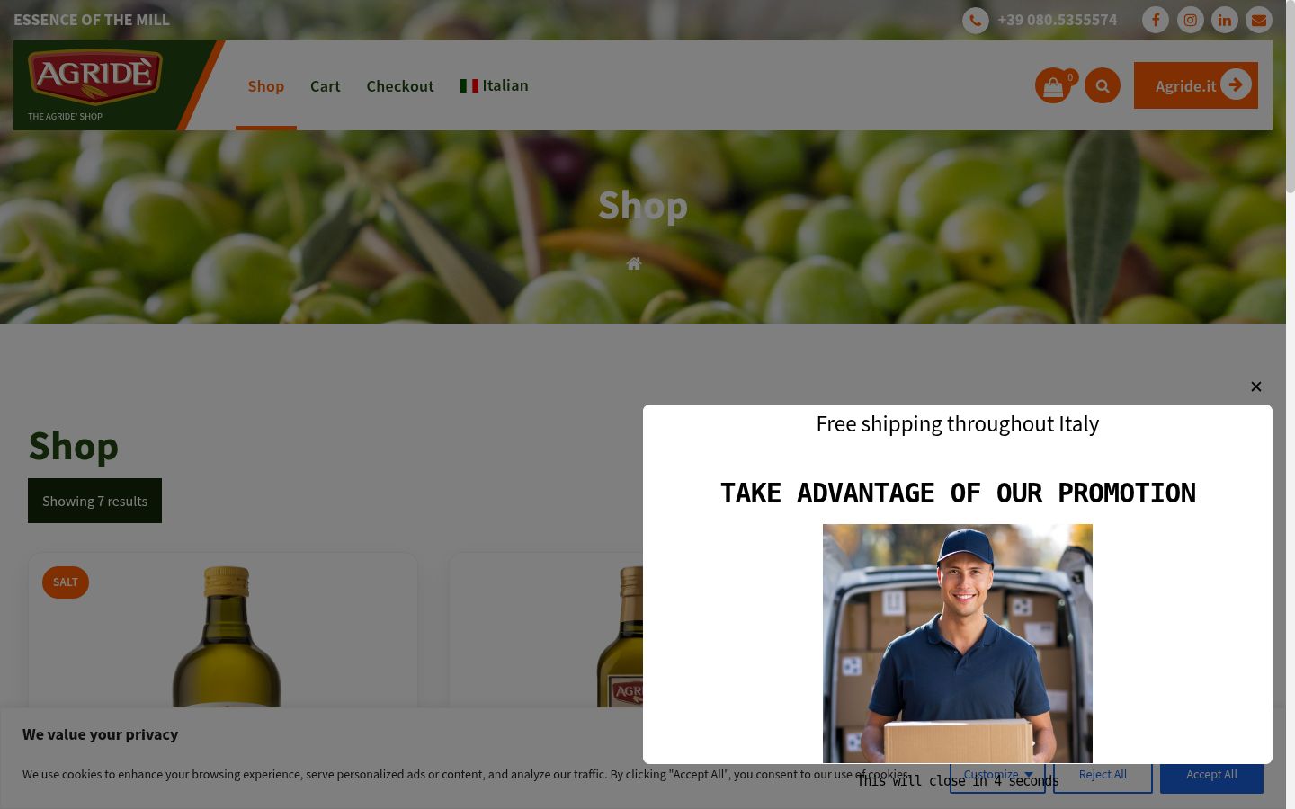 Screenshot del banner di consenso mostrato prima di qualsiasi interazione