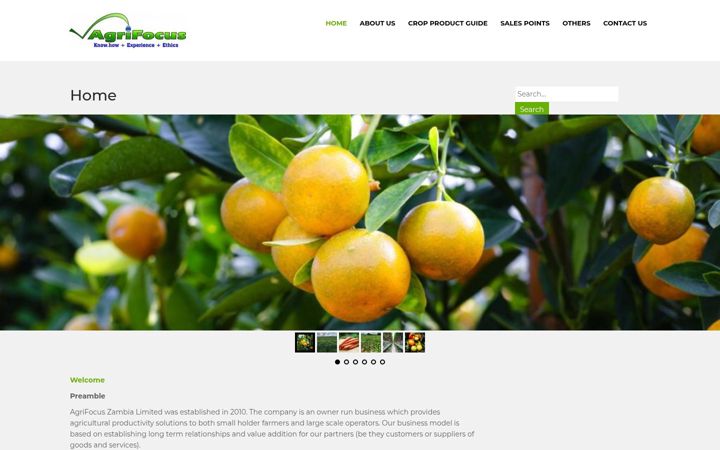 Screenshot stránky agrifocuszambia.com