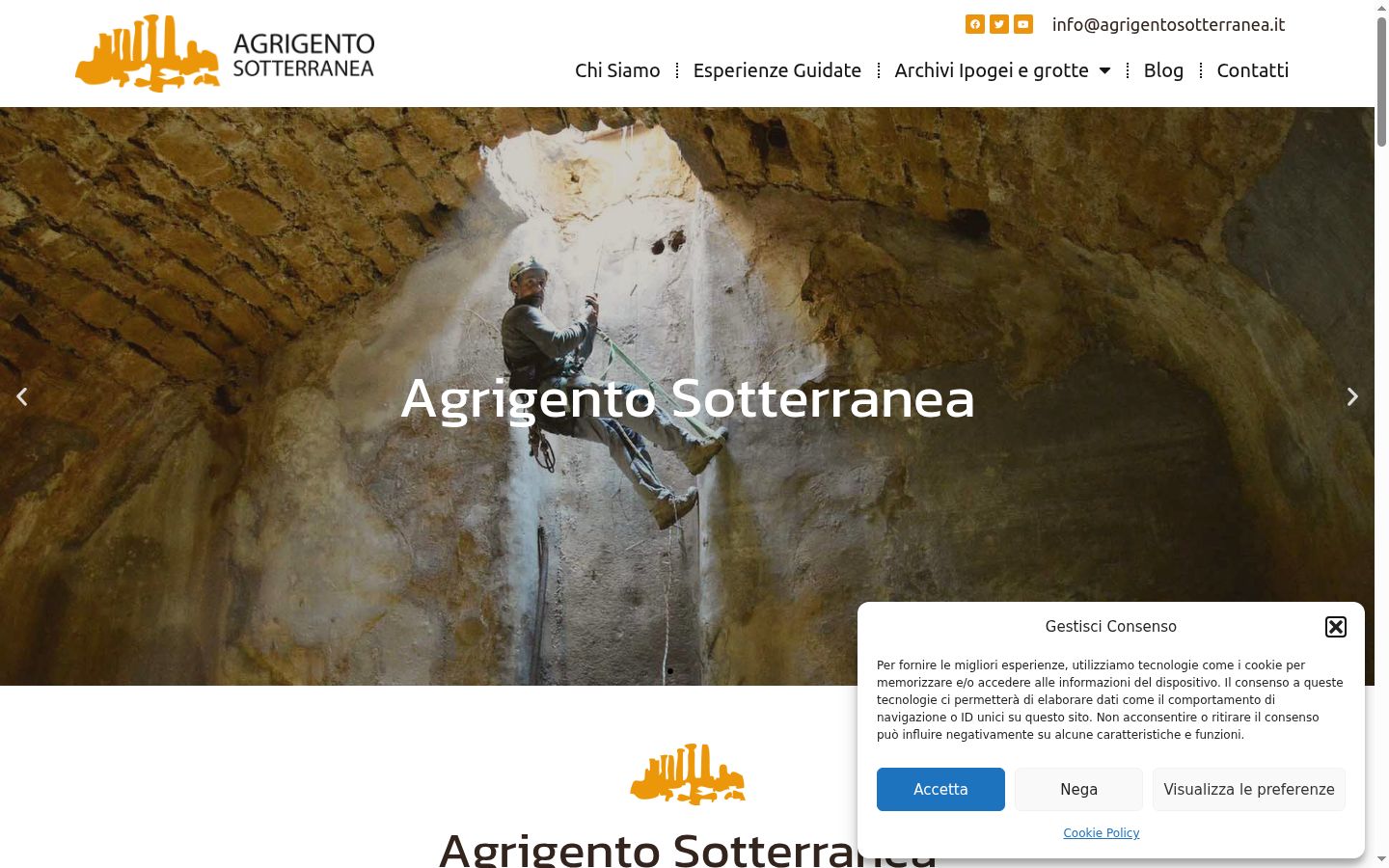 Screenshot del banner di consenso mostrato prima di qualsiasi interazione