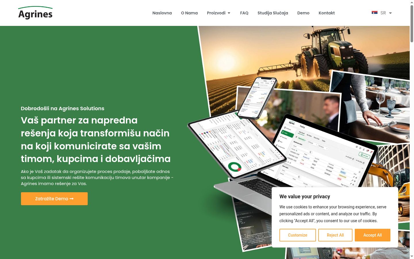 Snimka zaslona bannera za privolu prikazanog prije bilo kakve interakcije