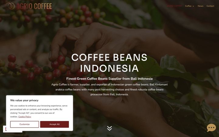 Screenshot stránky agriocoffee.com