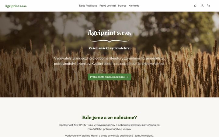 Captură de ecran a agriprint.cz