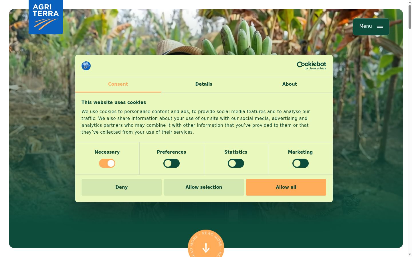 Screenshot of the consent banner shown before any interaction