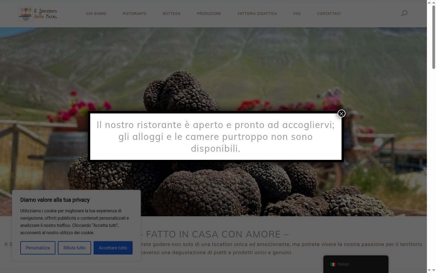 Screenshot del banner di consenso mostrato prima di qualsiasi interazione