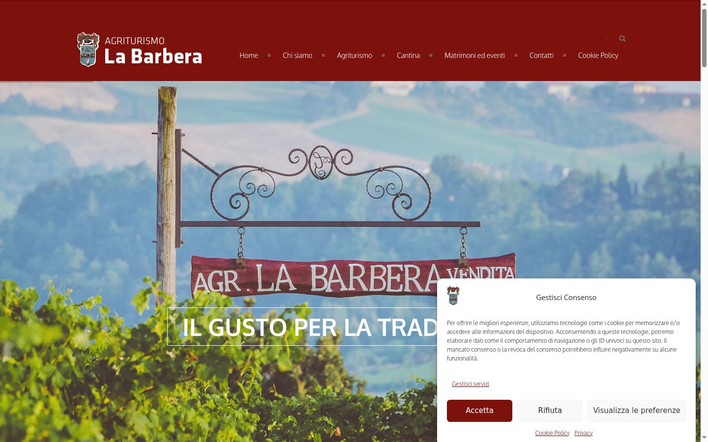 Screenshot del banner di consenso mostrato prima di qualsiasi interazione