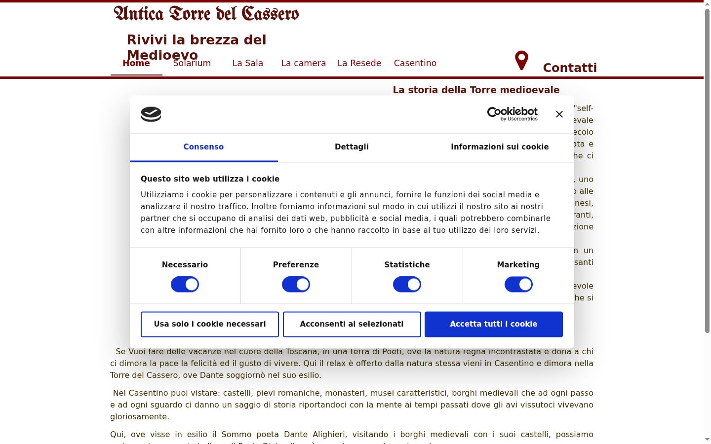 Screenshot del banner di consenso mostrato prima di qualsiasi interazione