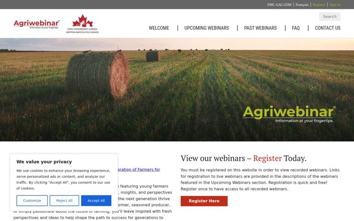 Screenshot of agriwebinar.com
