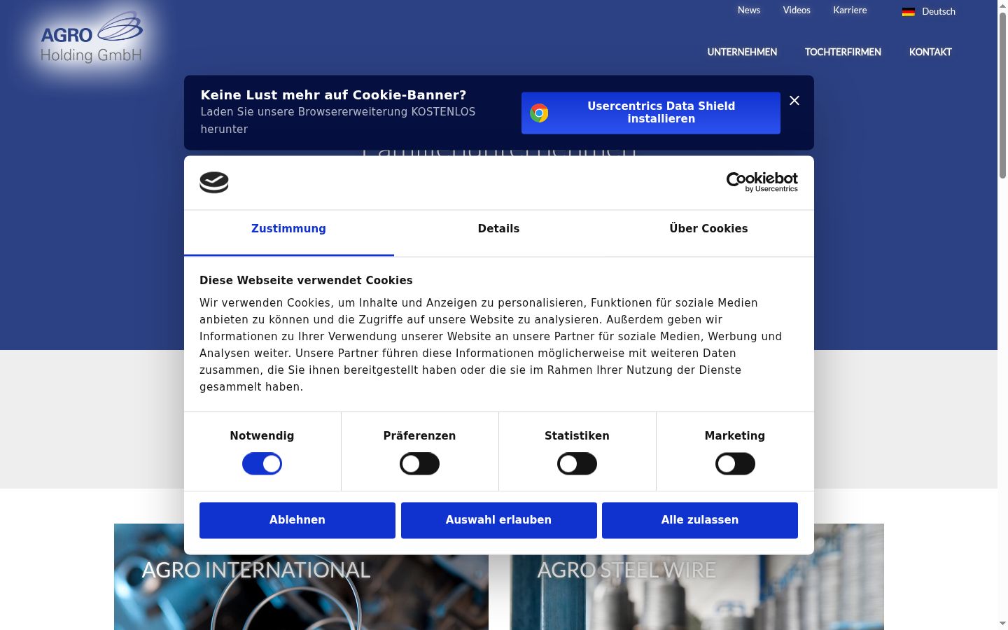 Screenshot of the consent banner shown before any interaction