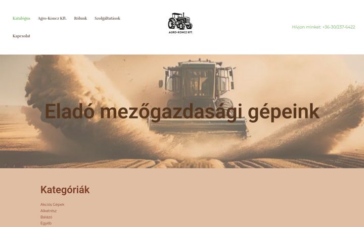 Snímek obrazovky agro-koncz.hu
