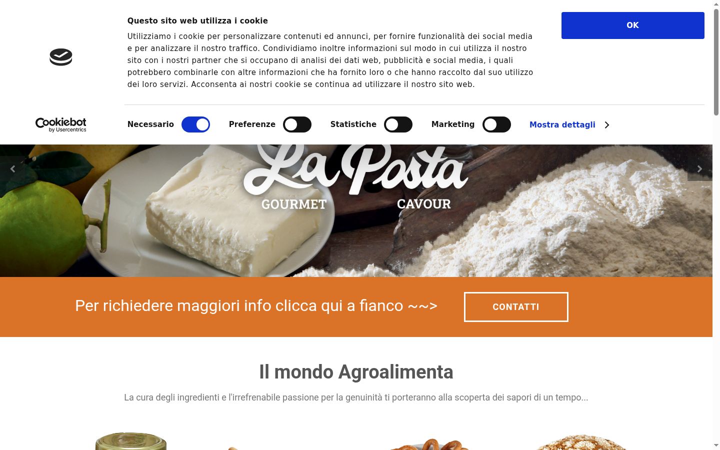 Screenshot del banner di consenso mostrato prima di qualsiasi interazione