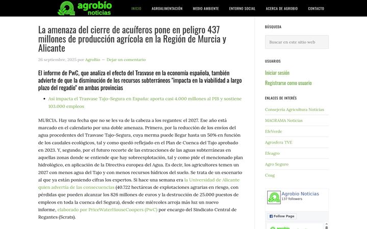 Screenshot of agrobionoticias.es