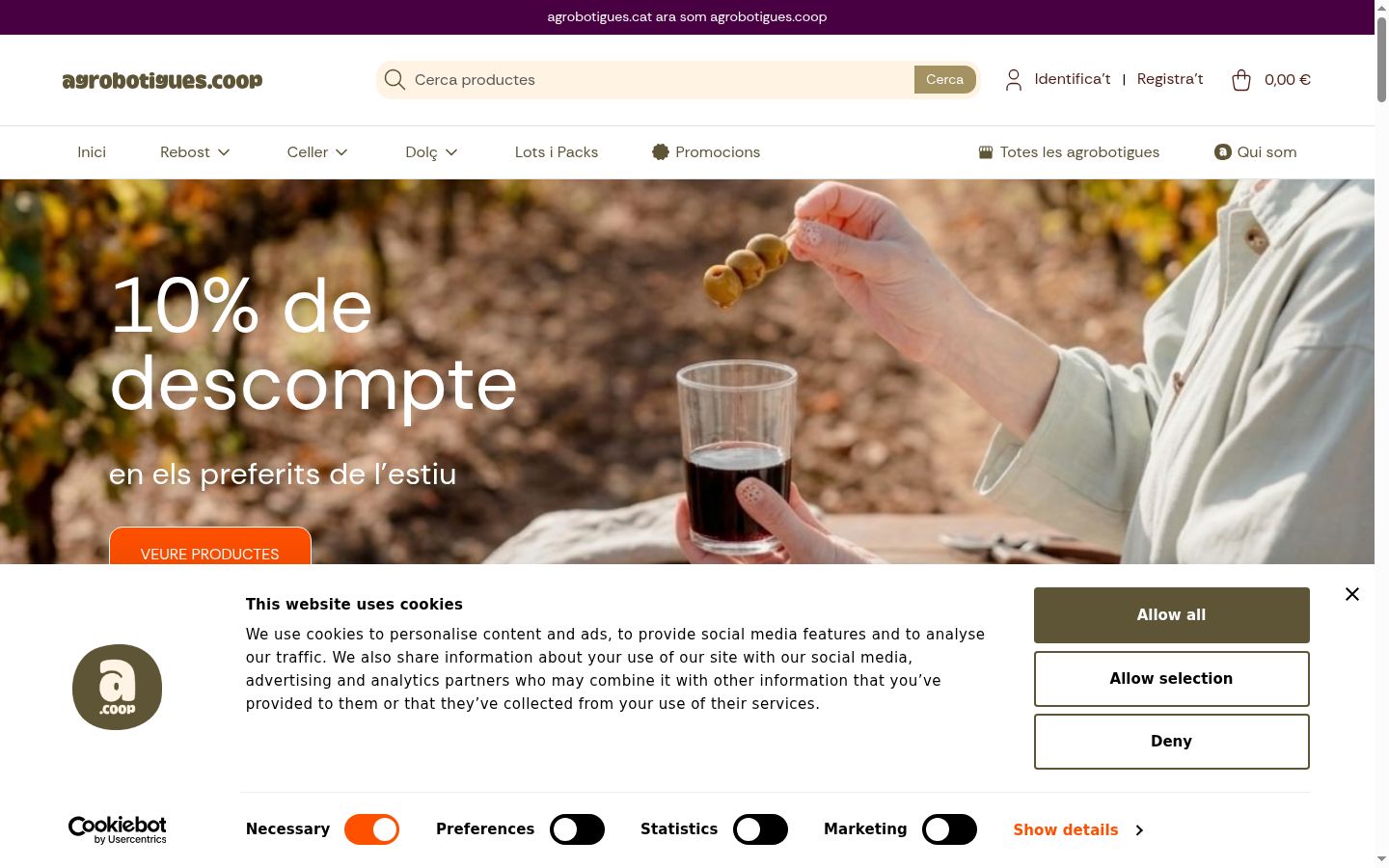Screenshot of the consent banner shown before any interaction