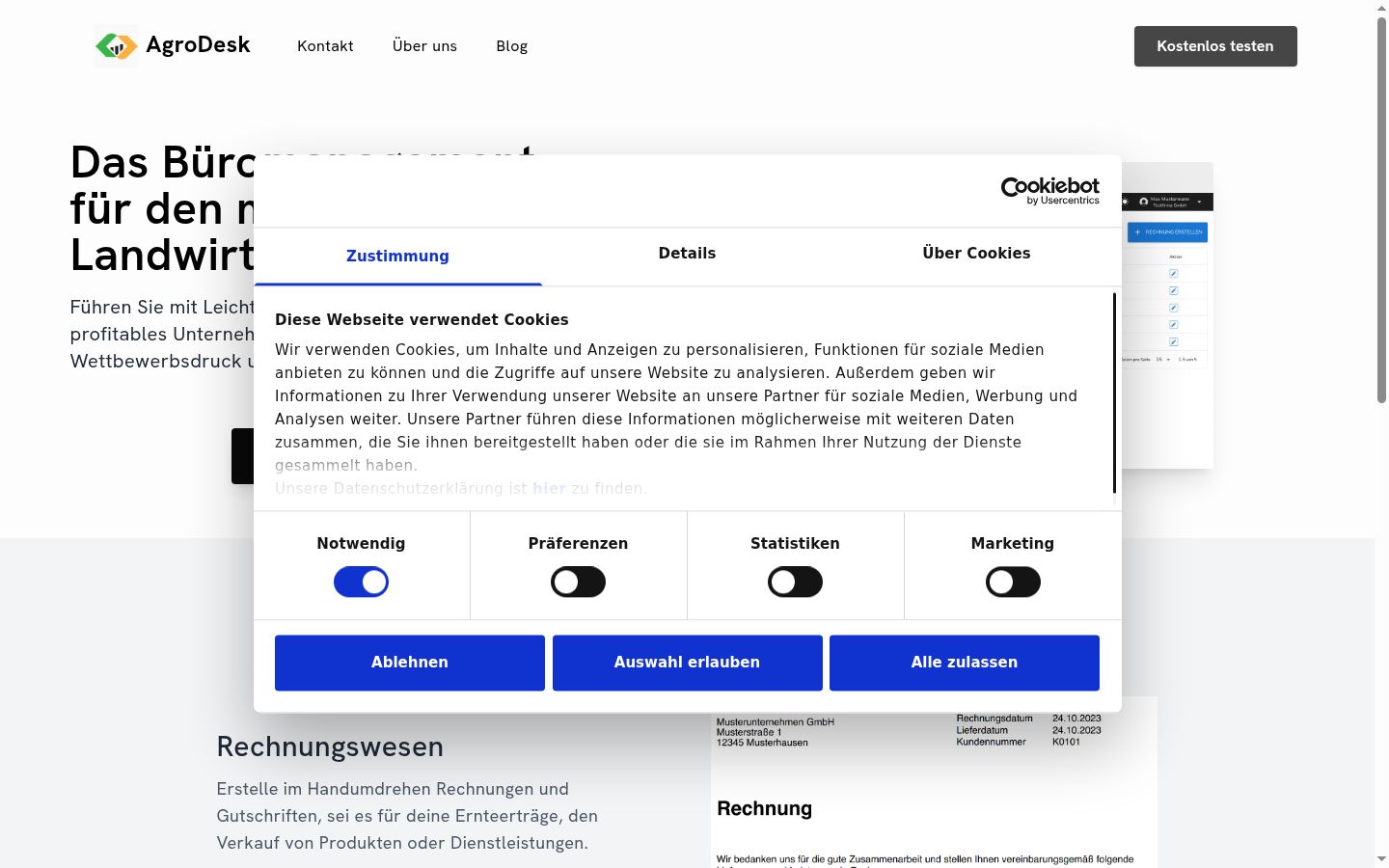 Screenshot of the consent banner shown before any interaction