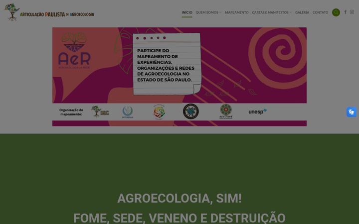 Screenshot stránky agroecologiasp.org.br