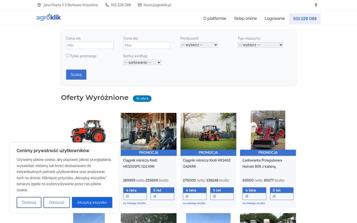 Kuvakaappaus sivustosta agroklik.pl