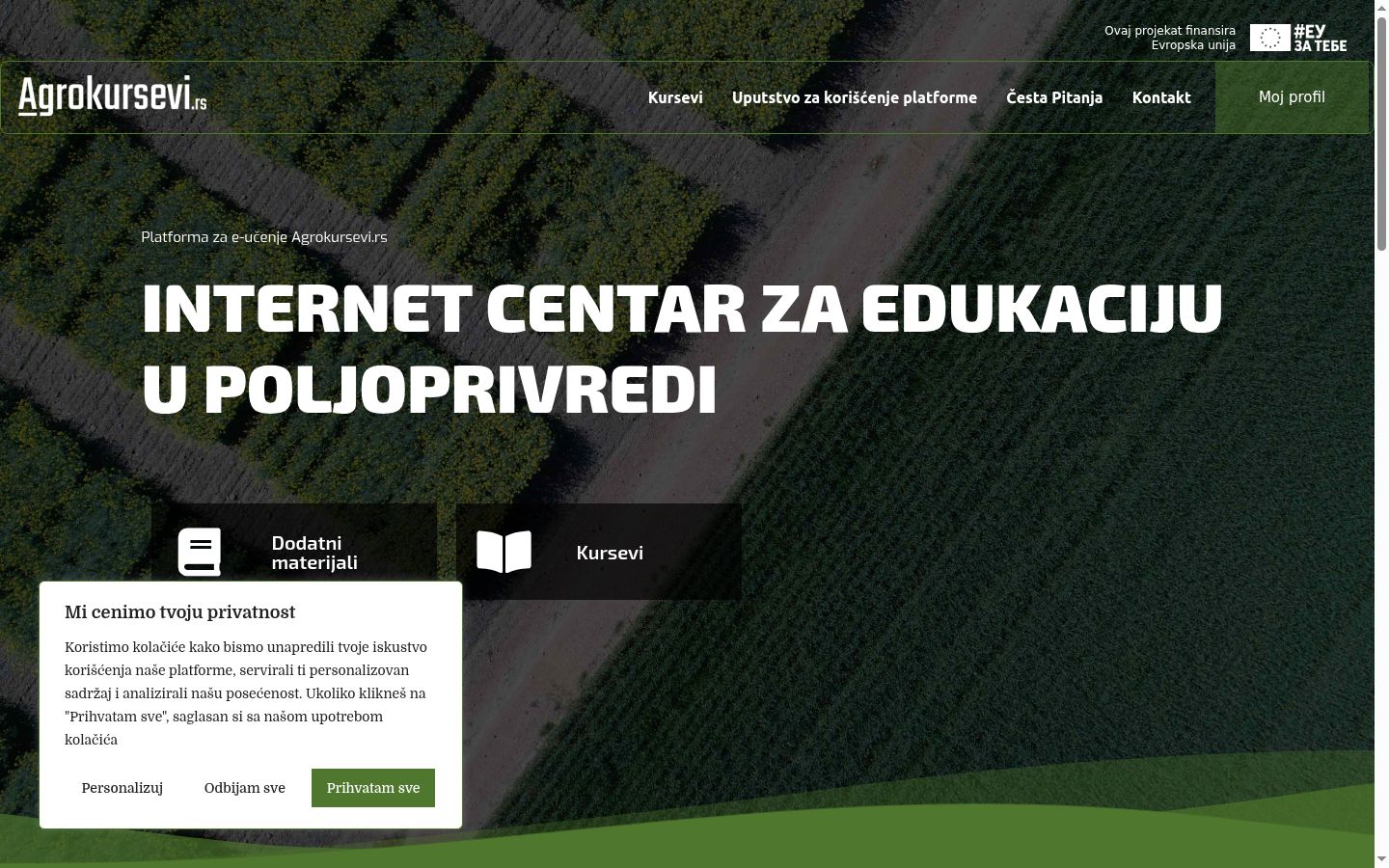 Snimka zaslona bannera za privolu prikazanog prije bilo kakve interakcije