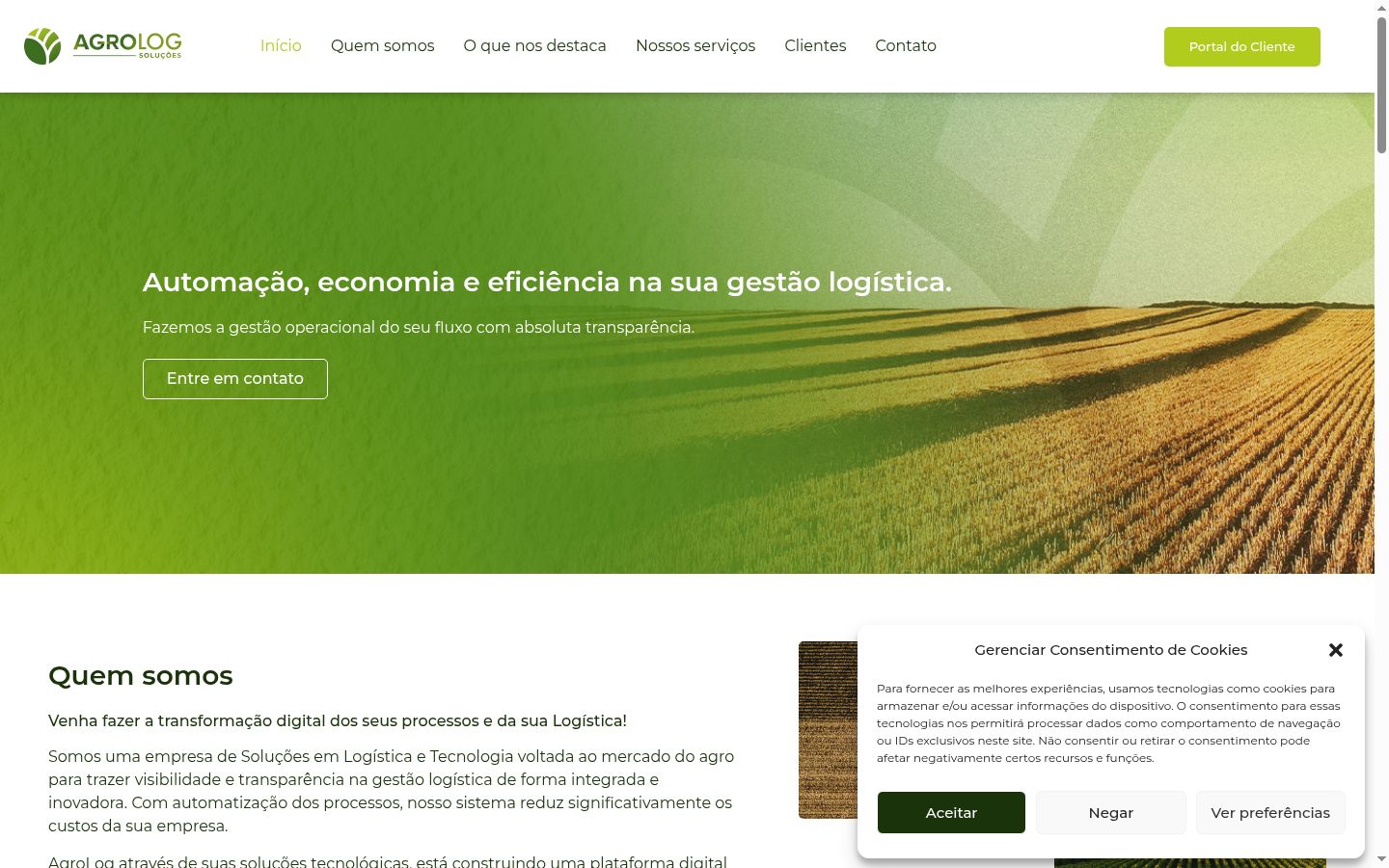 Captura de ecrã do banner de consentimento apresentado antes de qualquer interação