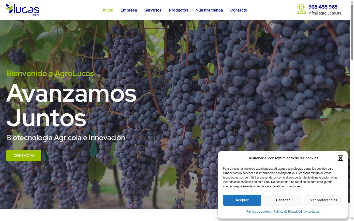 Captura de ecrã do banner de consentimento apresentado antes de qualquer interação