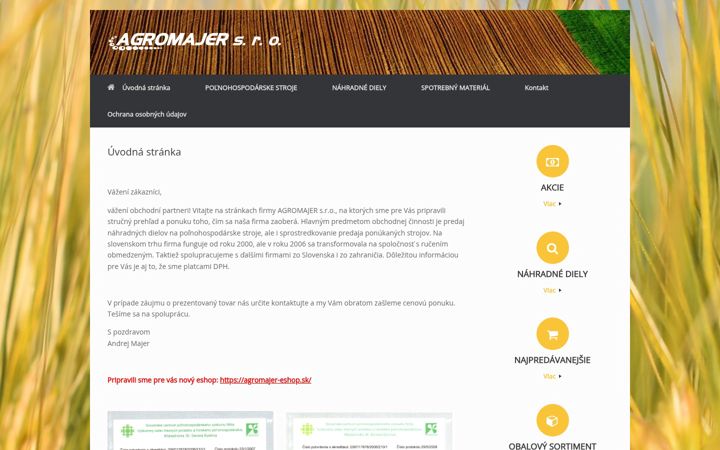 Captură de ecran a agromajer.sk