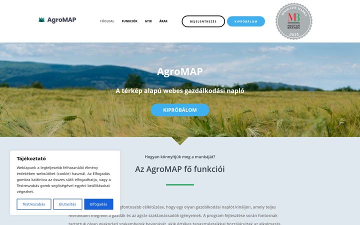 Captură de ecran a agromap.hu