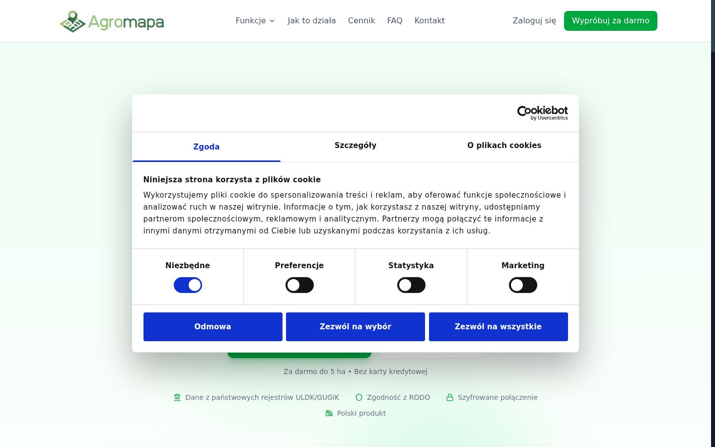 Posnetek zaslona pasice za privolitev, prikazane pred kakršno koli interakcijo