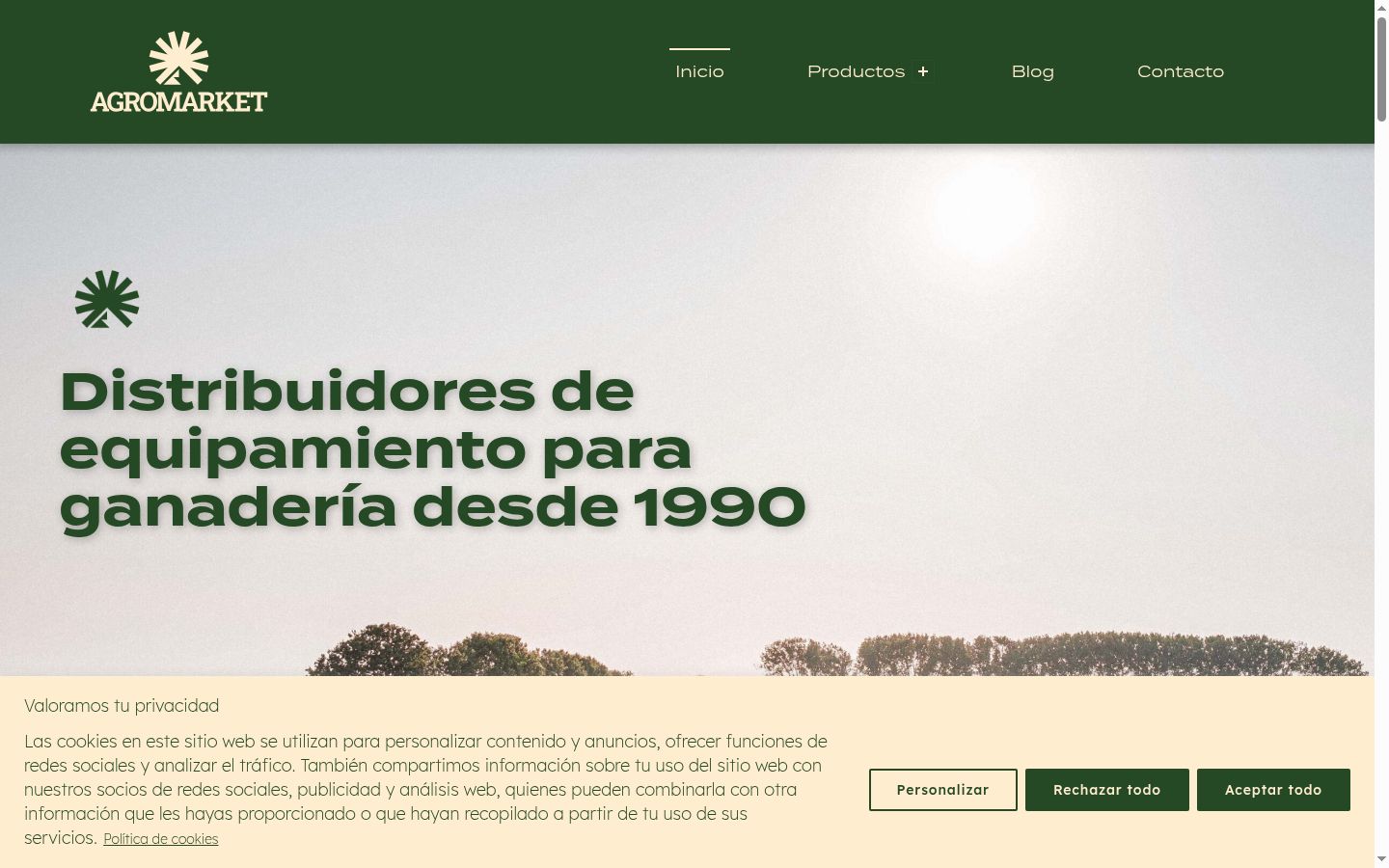 Captura de ecrã do banner de consentimento apresentado antes de qualquer interação