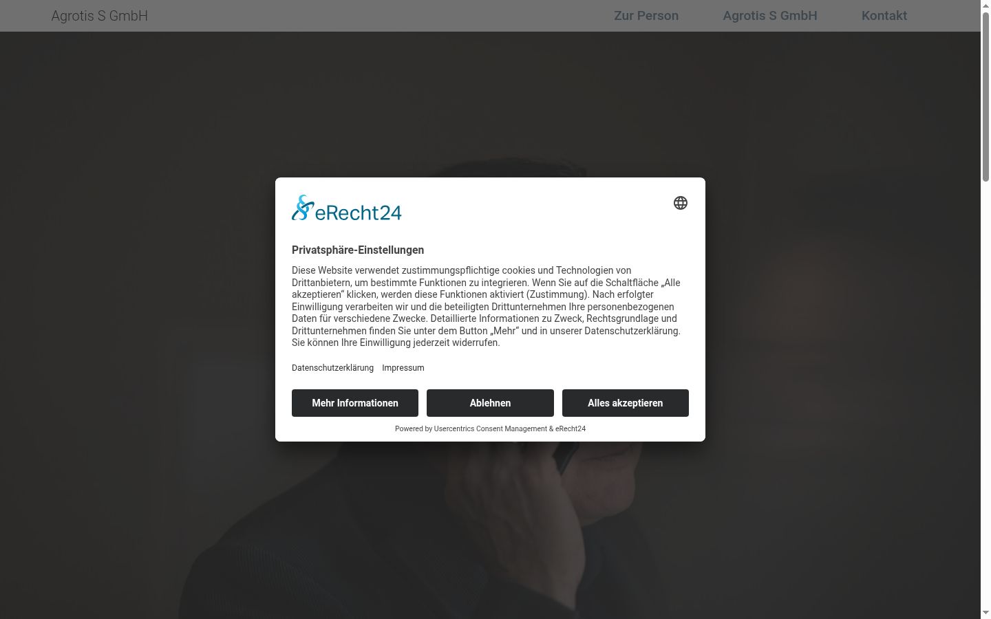 Captura de pantalla del banner de consentimiento mostrado antes de cualquier interacción