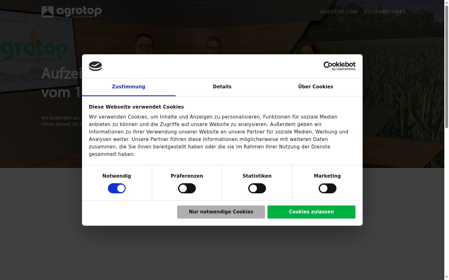 Screenshot van de toestemmingsbanner zoals getoond vóór enige interactie