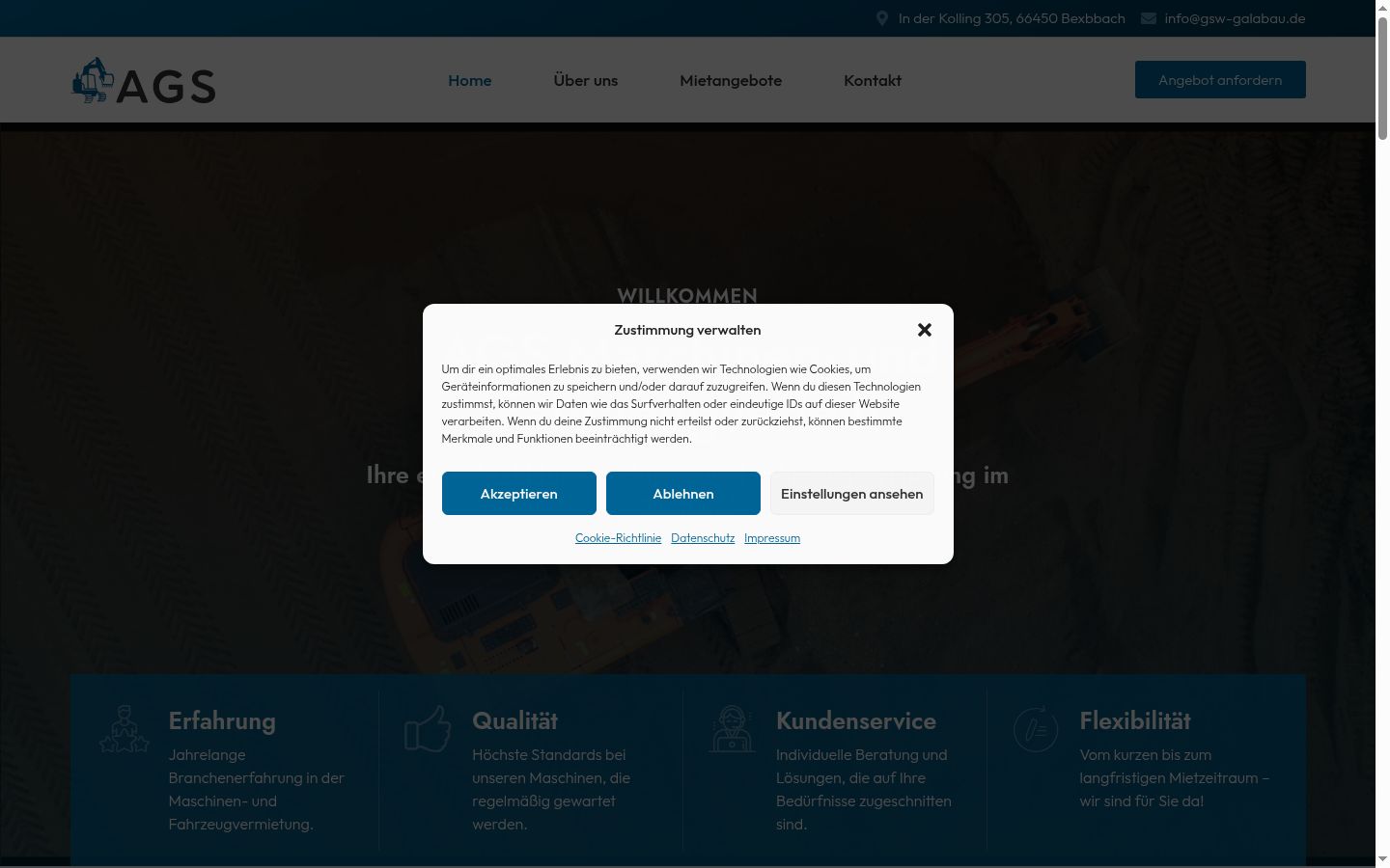 Capture d'écran de la bannière de consentement affichée avant toute interaction