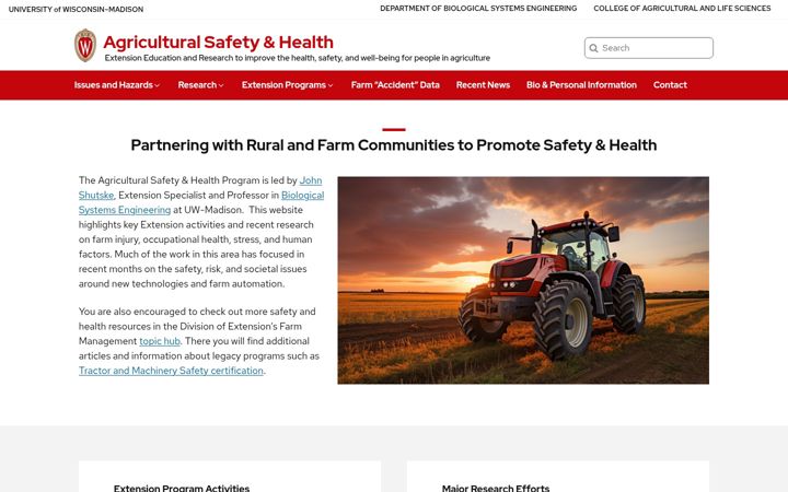 Screenshot stránky agsafety.wisc.edu