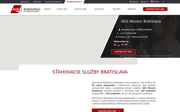 Captură de ecran a agsmovers.sk