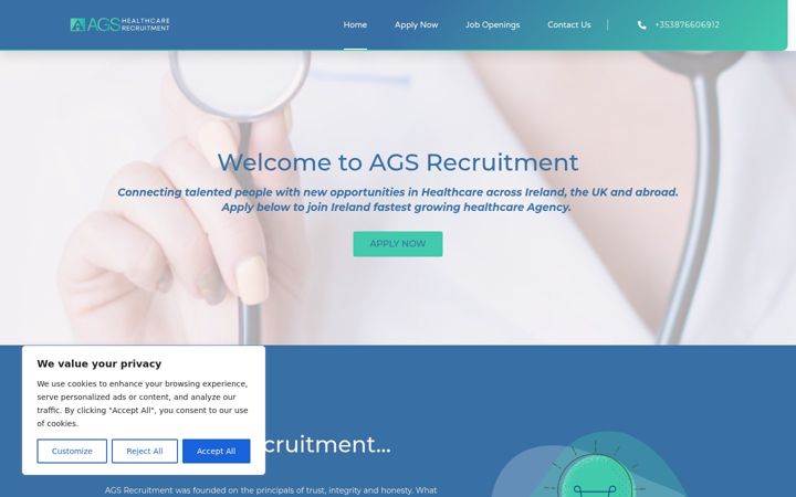 Screenshot of agsrecruitment.ie