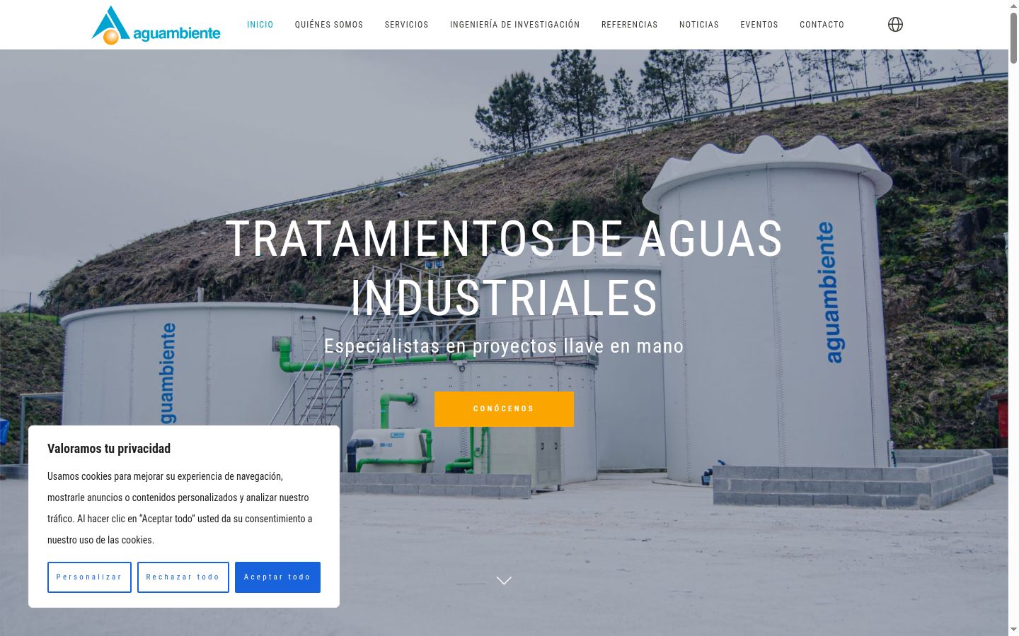 Captura de pantalla del banner de consentimiento mostrado antes de cualquier interacción